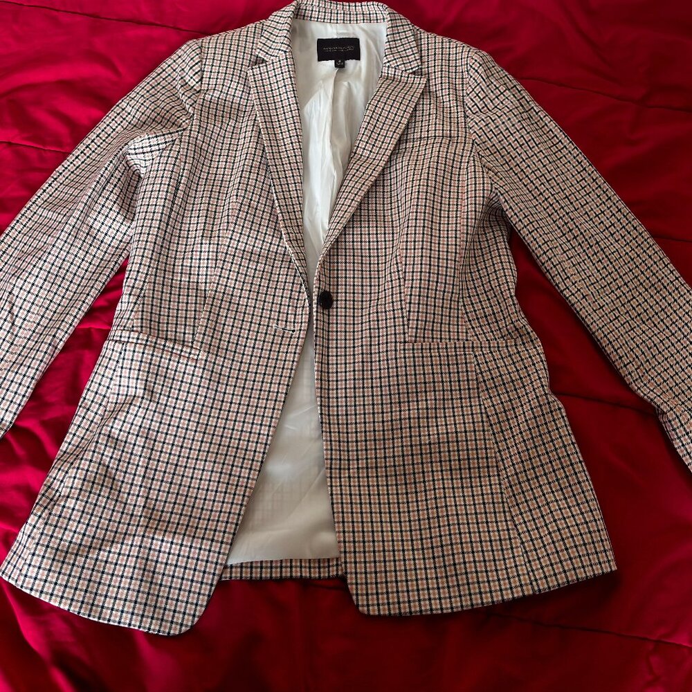 Used Gorgeous Preppy Pink Plaid Banana Republic Long and Lean Blazer Size 8